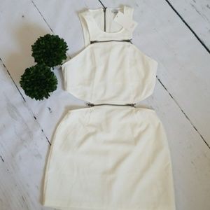 white zipper bodycon dress with side cutouts